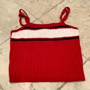 Divided Red Ribbed Tank with White and Black Stripes